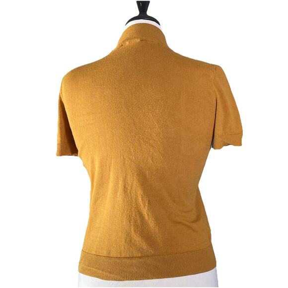 Elie Tahari Women's Sweater Top SM Fitted Mockneck Short Sleeve Mustard Yellow - Picture 4 of 4